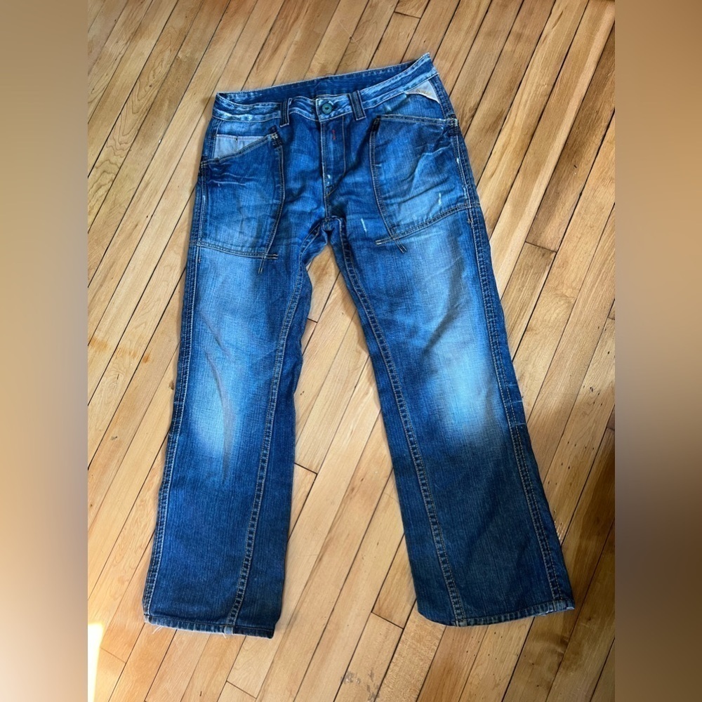 Replay‎ men’s blue jeans distressed embroidered luxury denim blue jeans